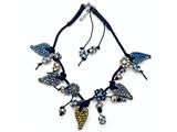 Otazu Black, Blue, and Brown Swarovsky Crystal Heart Leather Necklace with Toggle Clasp