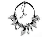 Otazu White Swarovsky Crystal Heart Leather Necklace with Toggle Clasp