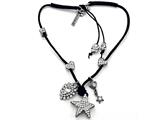 Otazu White Swarovsky Crystal Star Leather Necklace with Toggle Clasp
