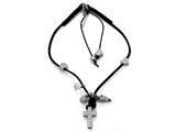 Otazu White Swarovsky Crystal Cross Leather Necklace with Toggle Clasp