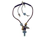 Otazu Black, Brown, and Blue Swarovsky Crystal Cross Leather Necklace with Toggle Clasp