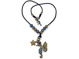 Otazu Black, Brown, and Blue Swarovsky Crystal Seahorse and Star Leather Necklace with Toggle Clasp
