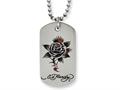 Stainless Steel Ed Hardy Thorny Rose Dog Tag Painted Necklace