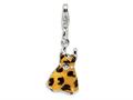 Amore LaVita™ Sterling Silver CZ Polished Enamel Leopard Dress Pendant for Charm Bracelet