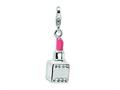 Amore LaVita™ Sterling Silver 3-D Enameled Swarovski Crystal Pink Lipstick w/Lobster Clasp for Charm Bracelet