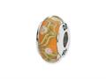 Reflections™ Sterling Silver Orange/White Floral Hand-blown Glass Bead / Charm