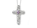 Sentimental Expressions(tm) Sterling Silver Feb. CZ Birthstone Message of the Cross 18 Inch Necklace