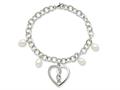 Sentimental Expressions(tm) Sterling Silver Cultured Pearl and CZ Hearts Joined Together 7 Inch Bracelet