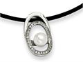 Chisel Stainless Steel Culutured Pearl and CZ Pendant Necklace - 18 inches