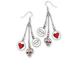 Ed Hardy Dangling Hearts and Skull Painted Earrings
