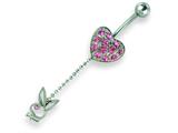Playboy Rose Crystal Heart/Bunny Dangle Belly Ring