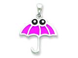 Sterling Silver Resin Pink Umbrella with Black Eyes Pendant - Chain Included
