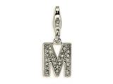 Amore LaVita™ Sterling Silver CZ Initial Letter M w/Lobster Clasp Charm for Charm Bracelet