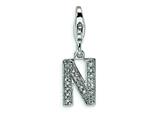 Amore LaVita™ Sterling Silver CZ Initial Letter N w/Lobster Clasp Charm for Charm Bracelet