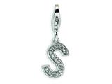 Amore LaVita™ Sterling Silver CZ Initial Letter S w/Lobster Clasp Charm for Charm Bracelet