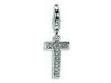 Amore LaVita™ Sterling Silver CZ Initial Letter T w/Lobster Clasp Charm for Charm Bracelet