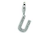 Amore LaVita™ Sterling Silver CZ Initial Letter U w/Lobster Clasp Charm for Charm Bracelet