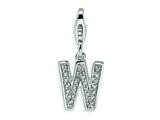 Amore LaVita™ Sterling Silver CZ Initial Letter W w/Lobster Clasp Charm for Charm Bracelet