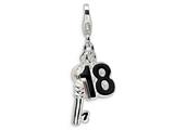 Amore LaVita™ Sterling Silver 3-D Enameled 18 and Key w/Lobster Clasp Charm for Charm Bracelet