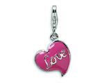 Amore LaVita™ Sterling Silver 3-D Pink Enameled Heart w/Lobster Clasp Charm for Charm Bracelet