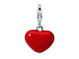 Amore LaVita™ Sterling Silver 3-D Red Enameled Heart w/Lobster Clasp Charm for Charm Bracelet