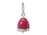 Amore LaVita™ Sterling Silver 3-D Pink Enameled and CZ Bell w/Lobster Clasp Charm (Moveable) for Charm Bracelet
