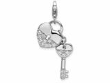 Amore LaVita™ Sterling Silver CZ Heart and Key w/Lobster Clasp Charm for Charm Bracelet