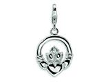 Amore LaVita™ Sterling Silver CZ Claddagh w/Lobster Clasp Charm for Charm Bracelet
