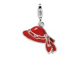 Amore LaVita™ Sterling Silver Red Enameled and CZ Hat w/Lobster Clasp Charm for Charm Bracelet