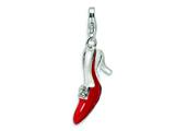 Amore LaVita™ Sterling Silver Red Enameled and CZ High Heel Shoe w/Lobster Clasp Charm for Charm Bracelet
