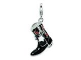 Amore LaVita™ Sterling Silver 3-D Black and Red Enameled Cowboy Boot w/Lobster Clasp Charm for Charm Bracelet