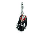 Amore LaVita™ Sterling Silver 3-D Black and Red Enameled Coat w/Lobster Clasp Charm for Charm Bracelet