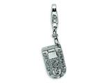 Amore LaVita™ Sterling Silver Flip Cell Phone CZ w/Lobster Clasp Charm (Moveable) for Charm Bracelet