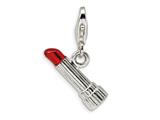 Amore LaVita™ Sterling Silver Enameled, Polished and Textured Lipstick w/Lobster Clasp Charm for Charm Bracelet