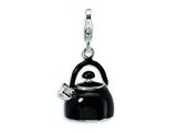 Amore LaVita™ Sterling Silver 3-D Enameled Black Tea Kettle w/Lobster Clasp Charm for Charm Bracelet