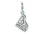 Amore LaVita™ Sterling Silver 3-D Enameled Grand Piano w/Lobster Clasp Charm for Charm Bracelet
