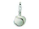 Amore LaVita™ Sterling Silver Polished and Enamel Baseball w/Lobster Clasp Charm for Charm Bracelet