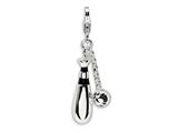 Amore LaVita™ Sterling Silver 3-D Enameled Baseball and Bat w/Lobster Clasp Charm (Moveable) for Charm Bracelet