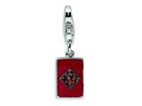 Amore LaVita™ Sterling Silver CZ and Enameled Diamond Card w/Lobster Clasp Charm for Charm Bracelet