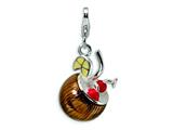 Amore LaVita™ Sterling Silver 3-D Enameled Pina Colda w/Lobster Clasp Charm for Charm Bracelet