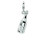 Amore LaVita™ Sterling Silver 3-D Enameled Champagne Bottle w/Lobster Clasp Charm for Charm Bracelet