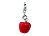 Amore LaVita™ Sterling Silver Red Enameled Apple w/Lobster Clasp Charm for Charm Bracelet