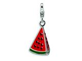 Amore LaVita™ Sterling Silver 3-D Enameled Watermelon Wedge w/Lobster Clasp Charm for Charm Bracelet