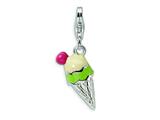Amore LaVita™ Sterling Silver 3-D Enameled Ice Cream Cone w/Lobster Clasp Charm for Charm Bracelet