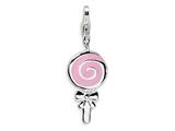 Amore LaVita™ Sterling Silver 3-D Enameled Pink Lollipop w/Lobster Clasp Charm for Charm Bracelet