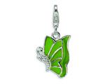 Amore LaVita™ Sterling Silver Green Enameled and CZ Butterfly w/Lobster Clasp Charm for Charm Bracelet