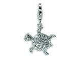 Amore LaVita™ Sterling Silver CZ Sea Turtle w/Lobster Clasp Charm for Charm Bracelet