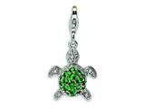 Amore LaVita™ Sterling Silver Green and Clear CZ Turtle w/Lobster Clasp Charm for Charm Bracelet