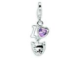 Amore LaVita™ Sterling Silver CZ I Love Cats w/Lobster Clasp Charm for Charm Bracelet
