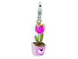 Amore LaVita™ Sterling Silver 3-D Enameled Tulip w/Lobster Clasp Charm for Charm Bracelet